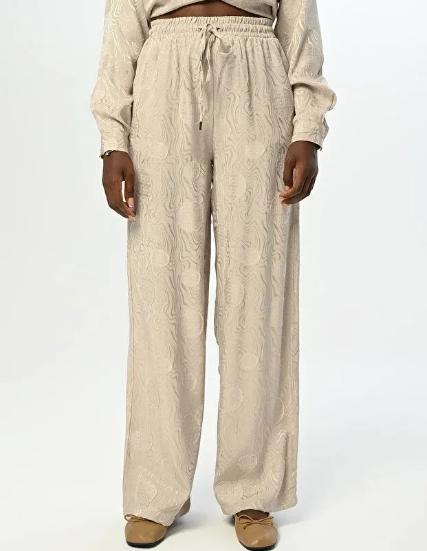 WOMEN'S ELASTIC WAIST WIDE LEG MIXED PATTERNED TROUSERS